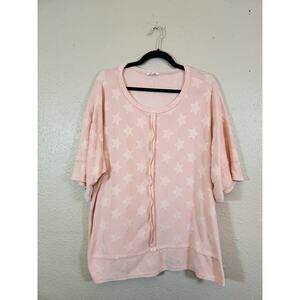 Hopely Women's Star‎ Pattern Ruffle Trim Half Sleeve Relaxed Blouse Top Size 2X